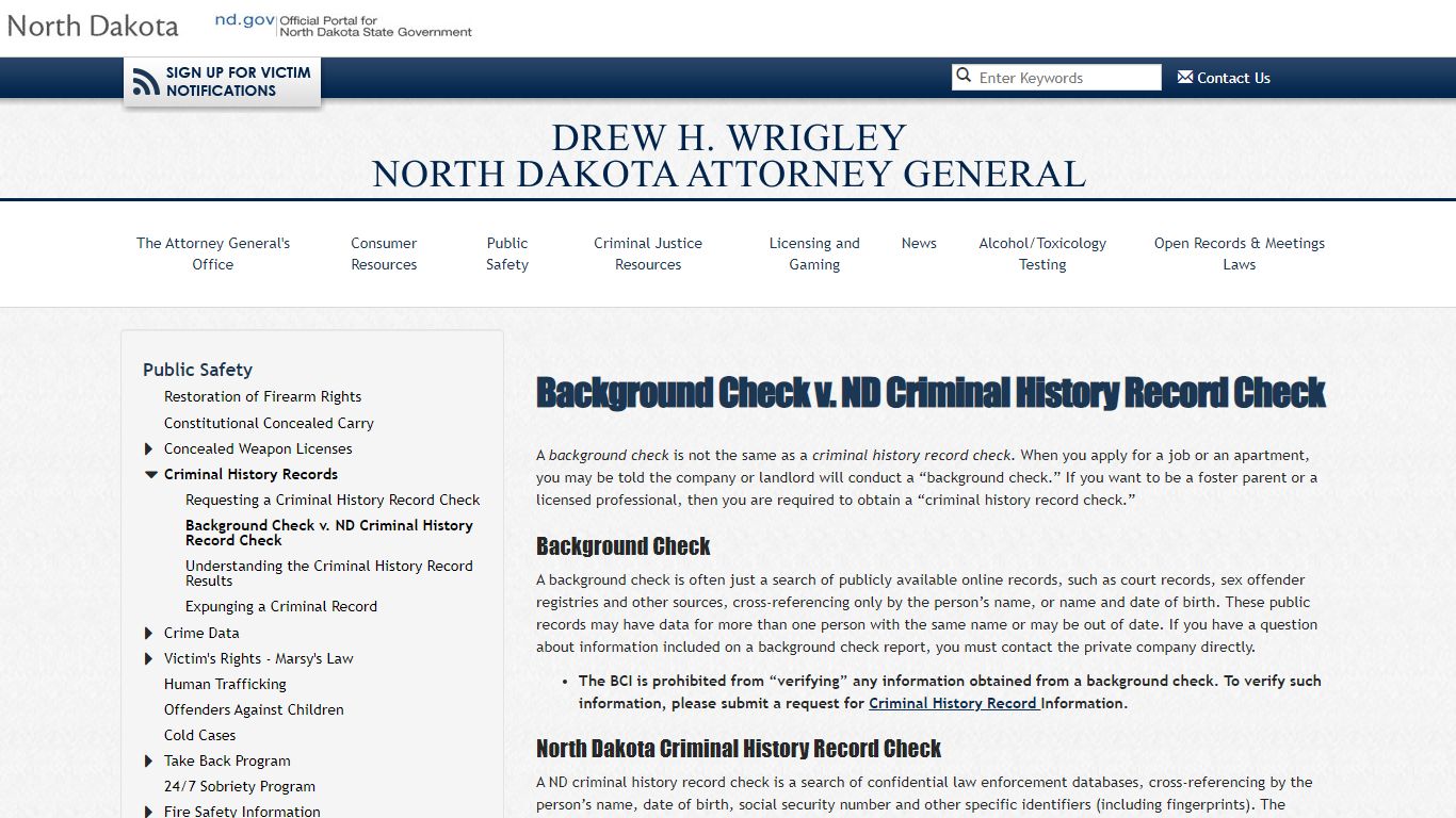 Background Check v. ND Criminal History Record Check | Attorney General